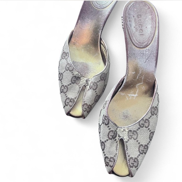 Gucci Shoes - Gucci Silver Monogram Mules